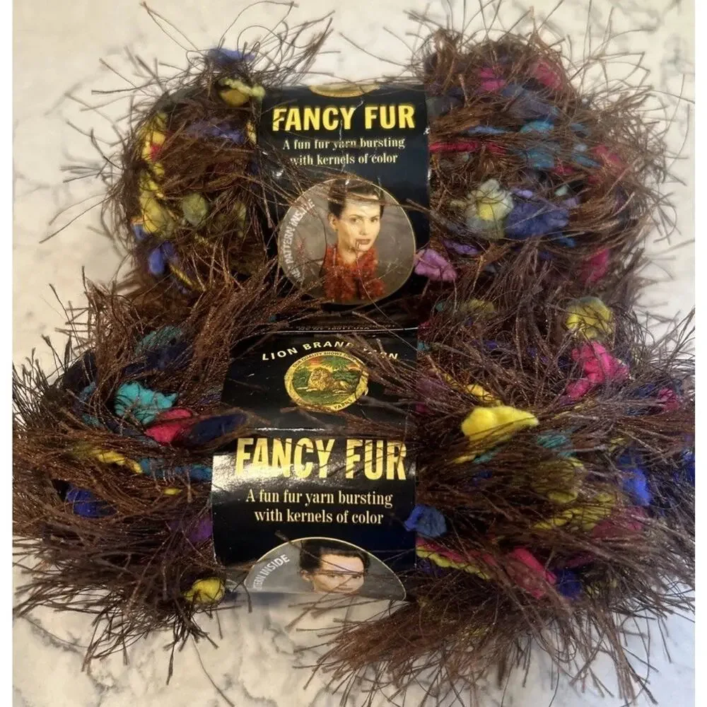 LOT of 2 LION BRAND FANCY FUR CHOCOLATE SPRINKLES #226 Eyelash Yarn 1.5 oz Skein